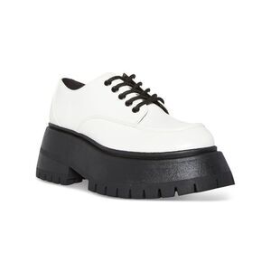 MADDEN GIRL Womens White Stripe 2" Platform Philipa Block Heel Oxfored Heels 9 M